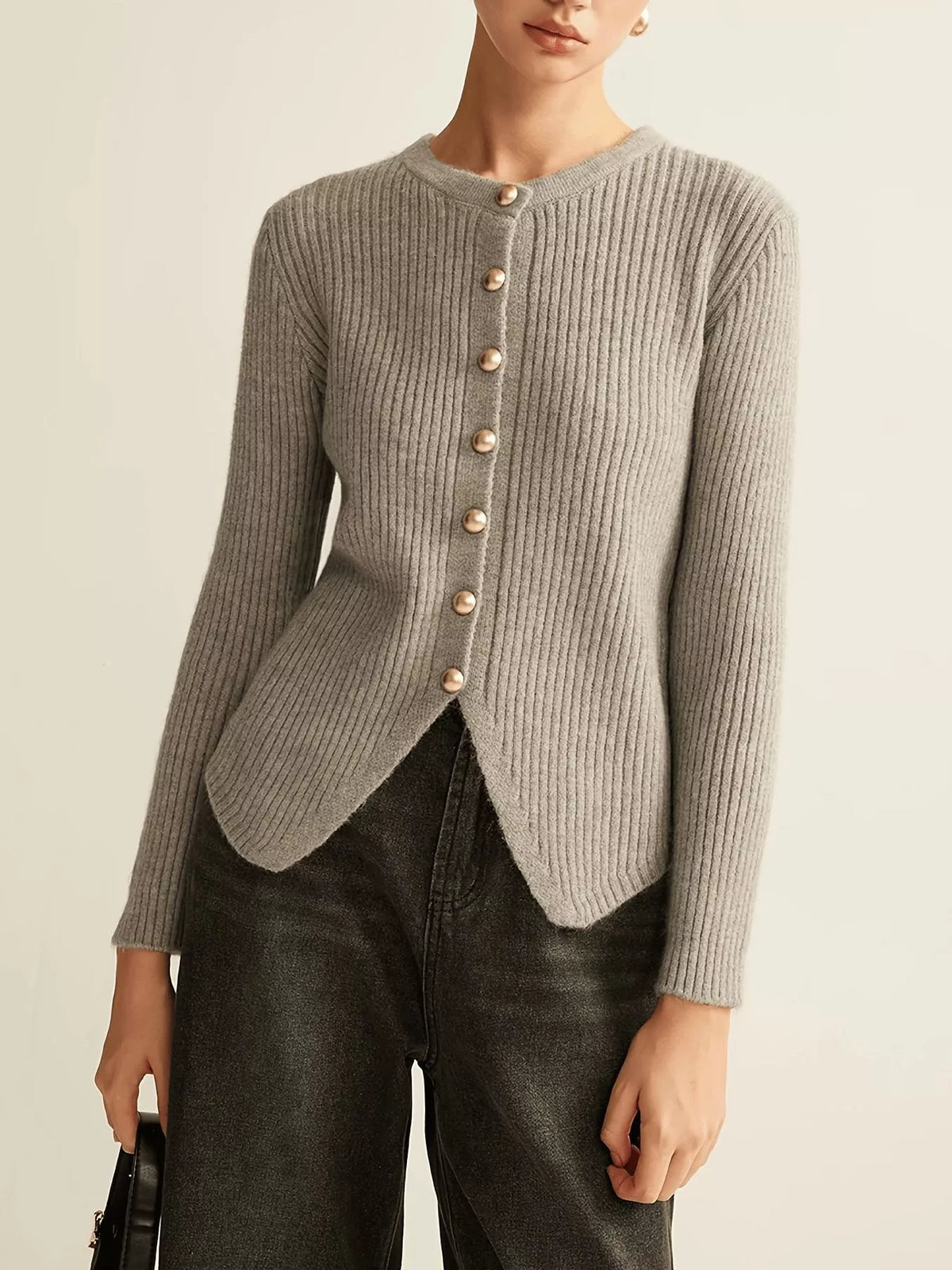 Ribbed knit button down cardigan styled