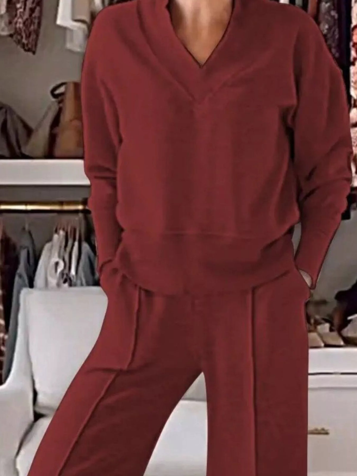 Cozy V Neck Top and Pants Set Plus Size, view 21