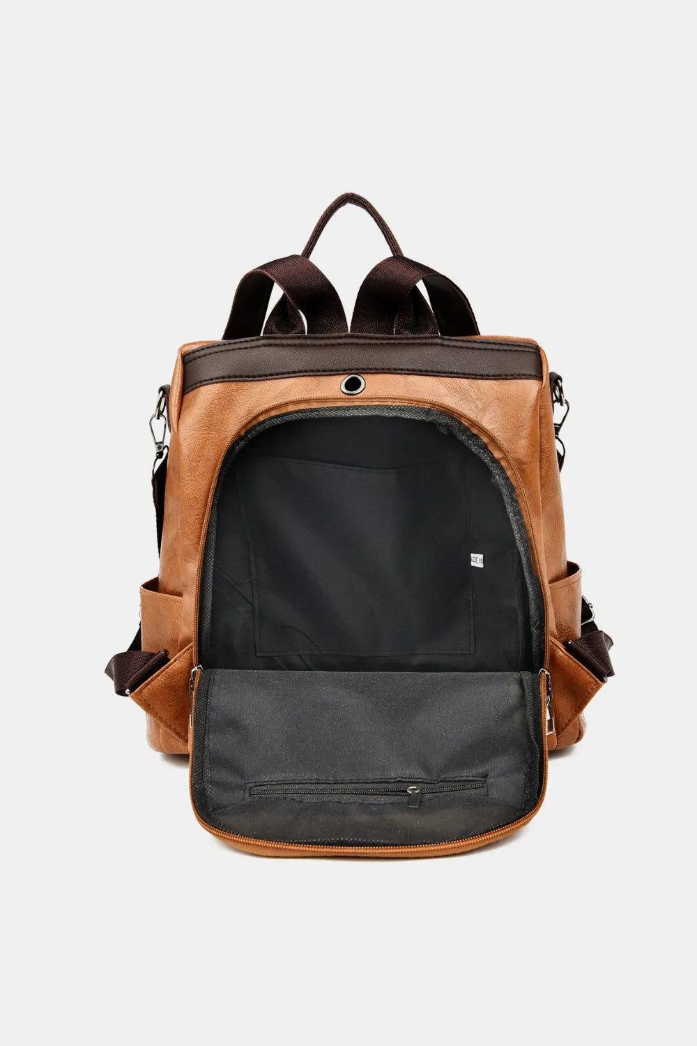 Faux leather backpack interior compartment