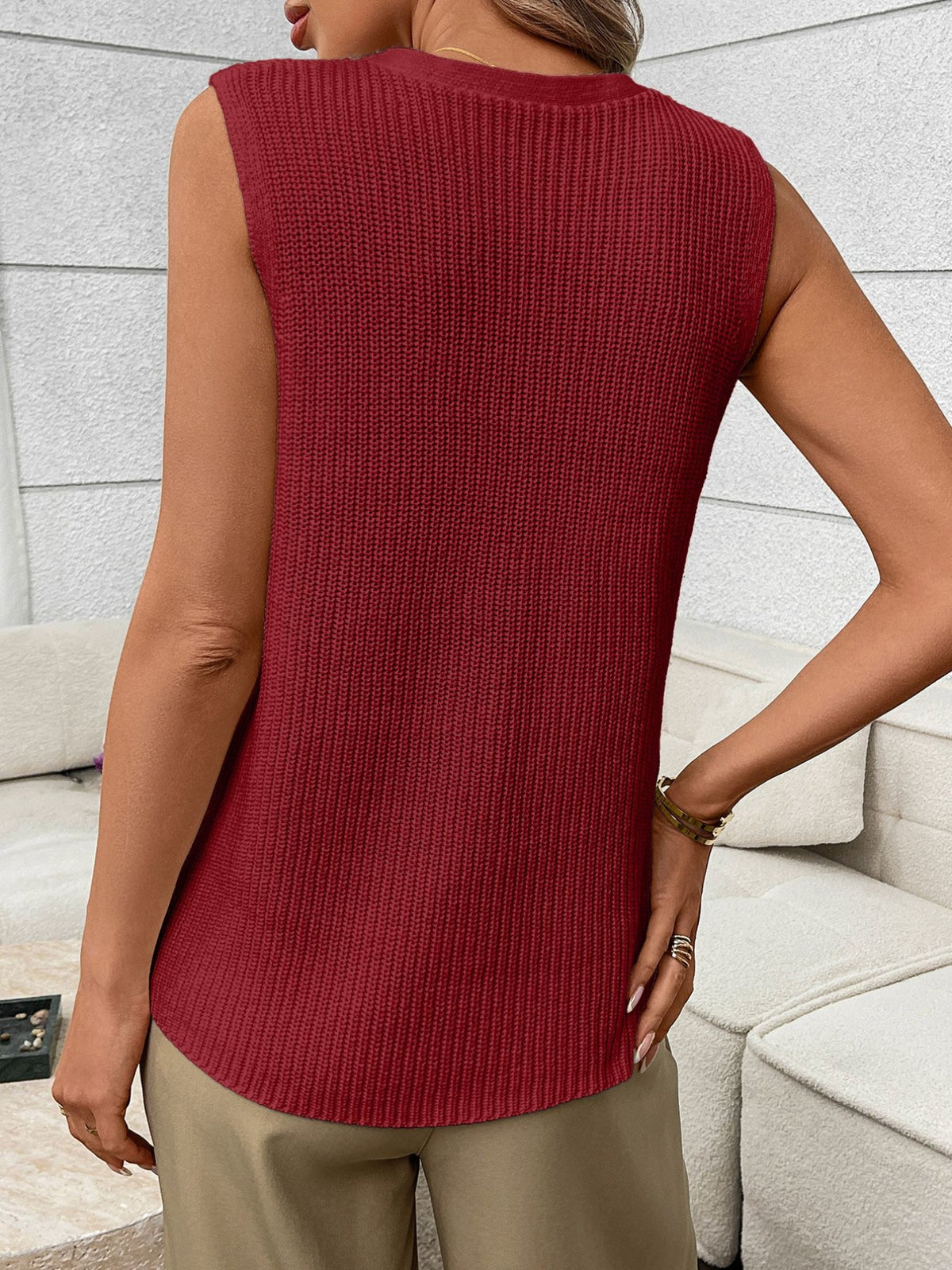 Button Down Knit Sweater Vest with Pockets, view 19