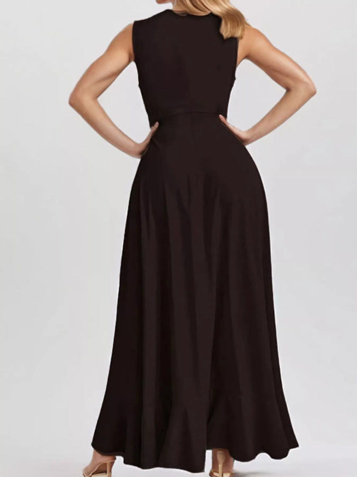Flowing ruffle hem maxi dress side view
