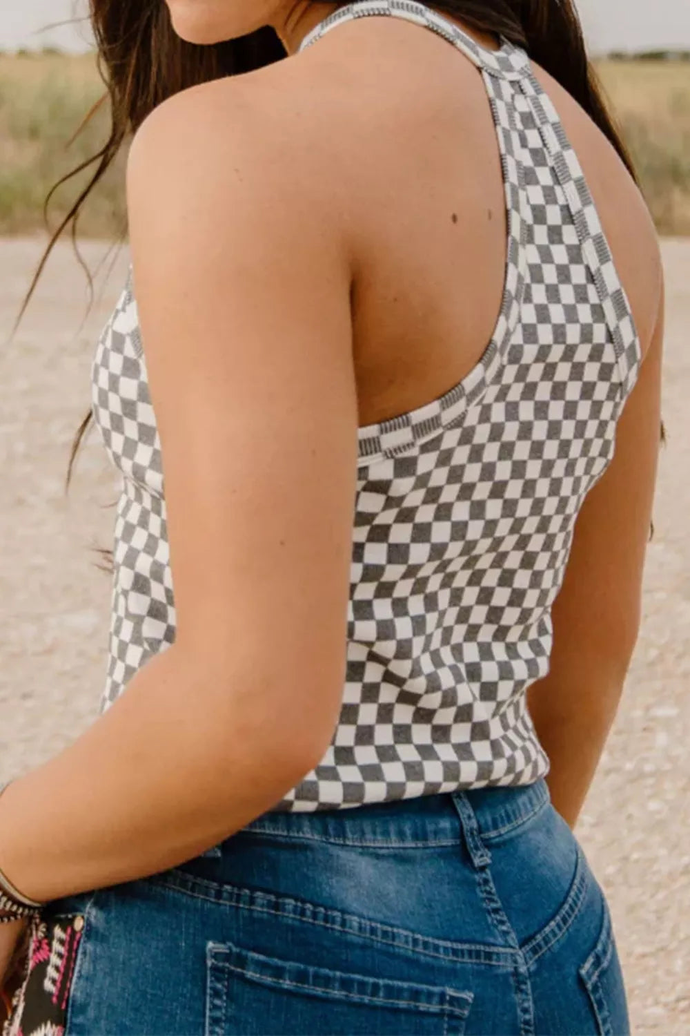 Checkered Halter Tank Top styled look