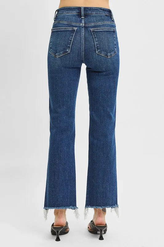 RISEN Full Size Tummy Control High Rise Crop Straight Raw Cut Hem Jeans Plus Size - Fashorio