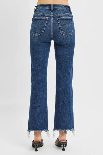 RISEN Full Size Tummy Control High Rise Crop Straight Raw Cut Hem Jeans Plus Size - Fashorio