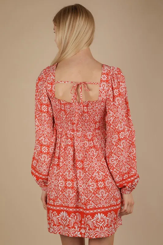 Printed Smocked Chest Boho Mini Dress detail
