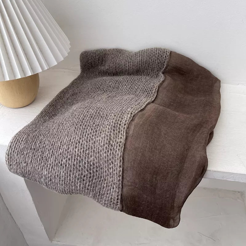 Close up of the knitted cotton texture and dyed edge