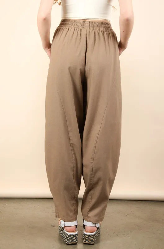 VERY J Solid Barrel Comfy Woven Pants - Fashorio