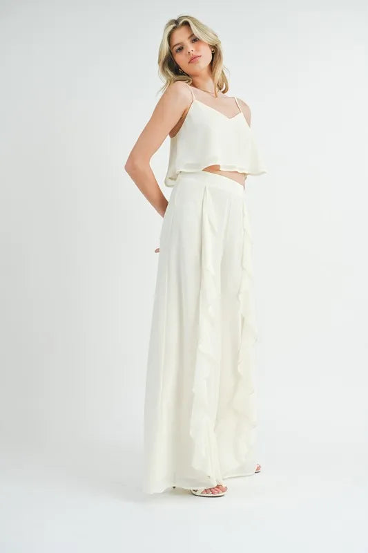 MABLE Crop Cami and Ruffled Wide Leg Pants Set - Fashorio