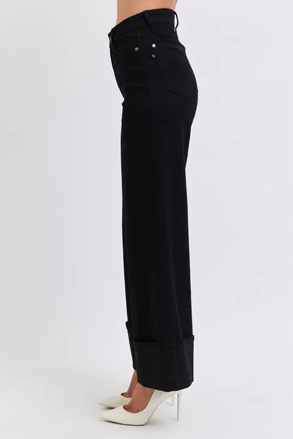 Judy Blue Full Size High Waist Reto Wide Leg W/ Cuff Plus Size - Fashorio