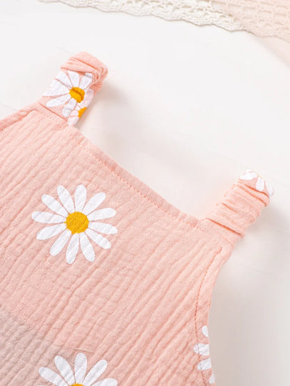Children's Daisy Textured Wide Strap Romper and Hat Set - Fashorio