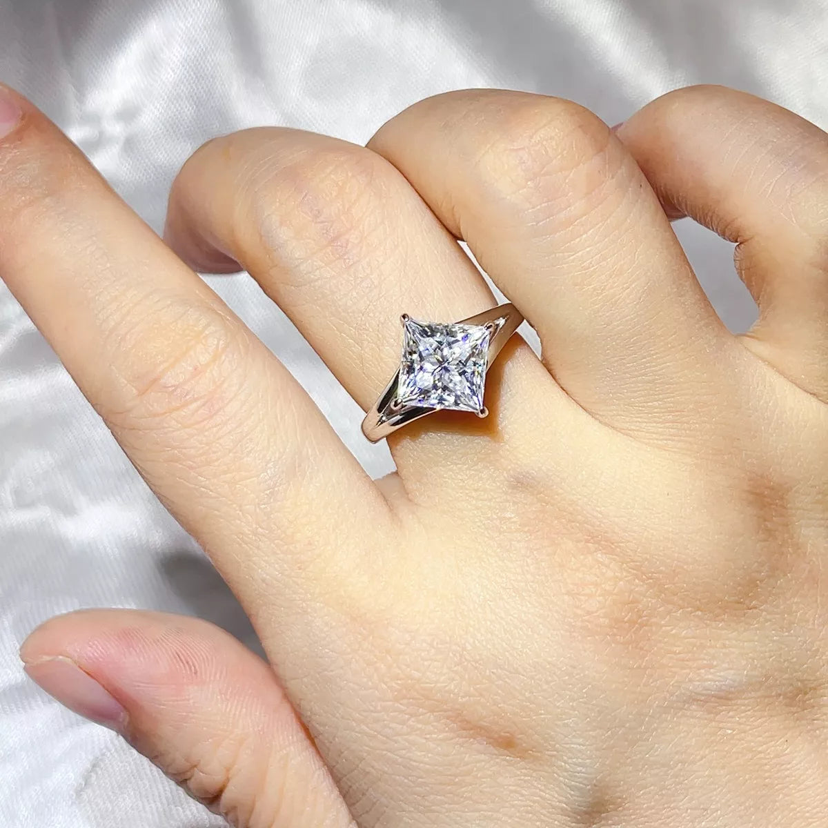 Starglow 3 carat moissanite ring in 925 sterling silver, front view