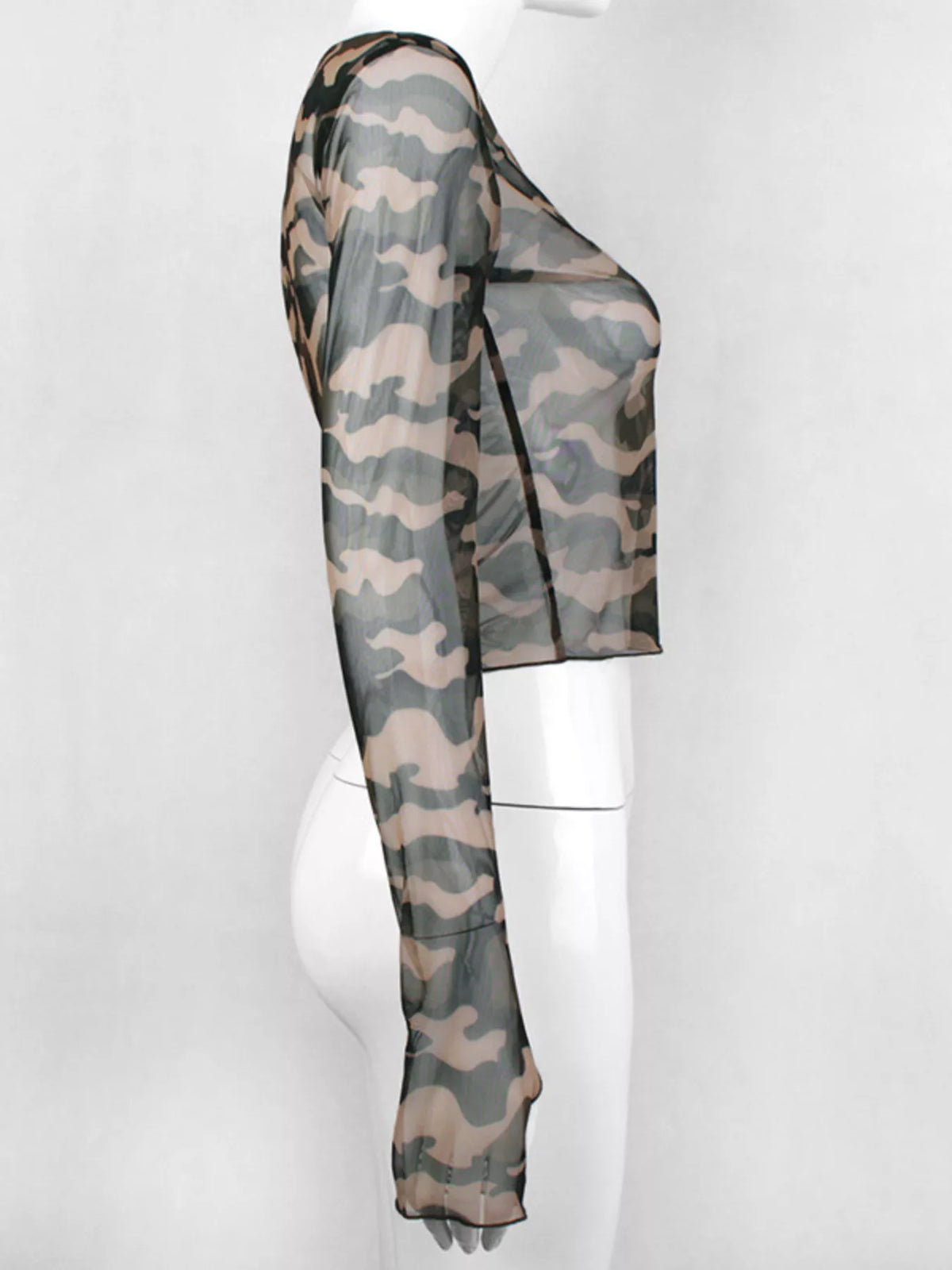 Blue camouflage mesh long sleeve tee front view