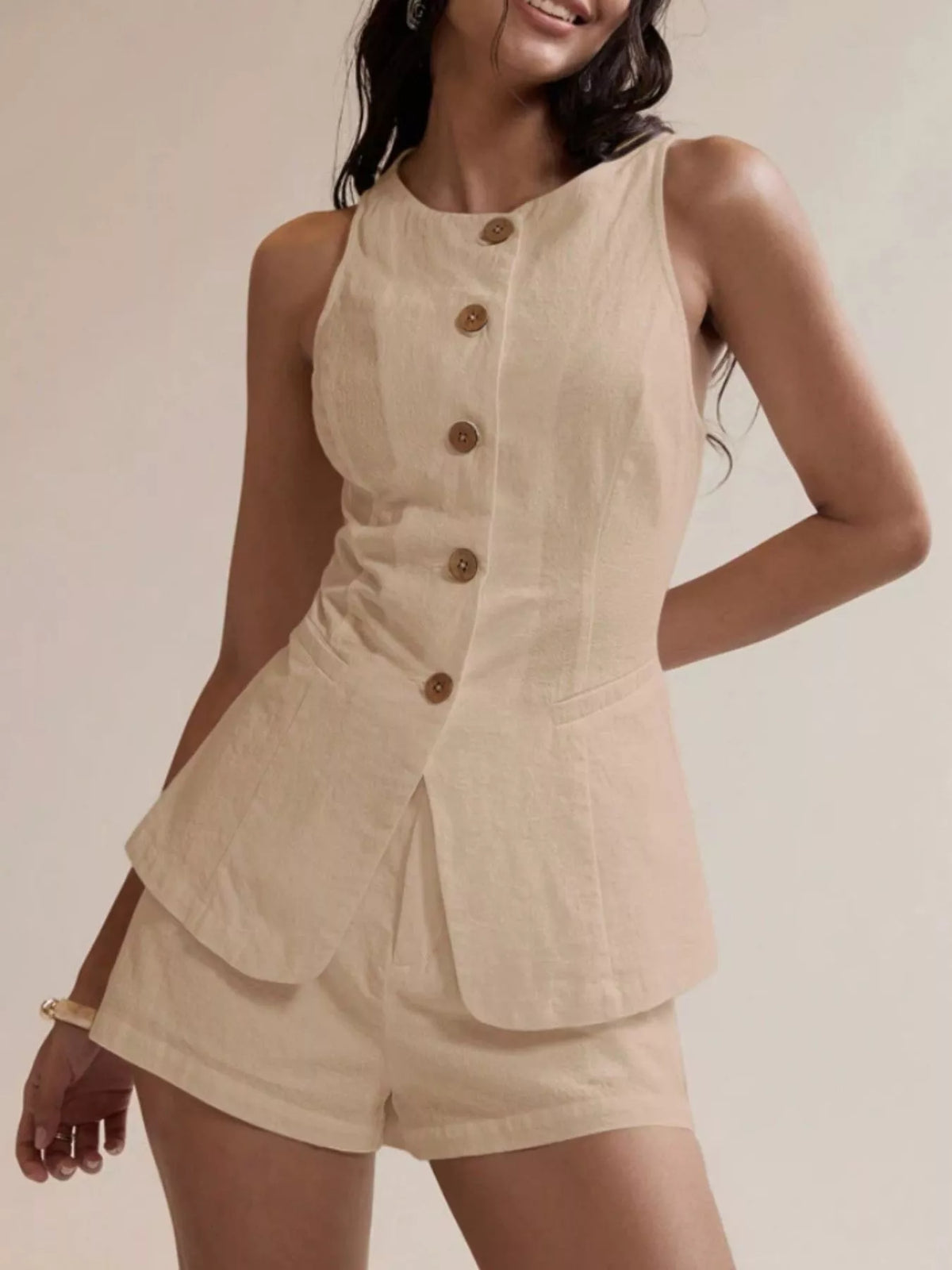 Button Down Sleeveless Top and Shorts Set, view 7