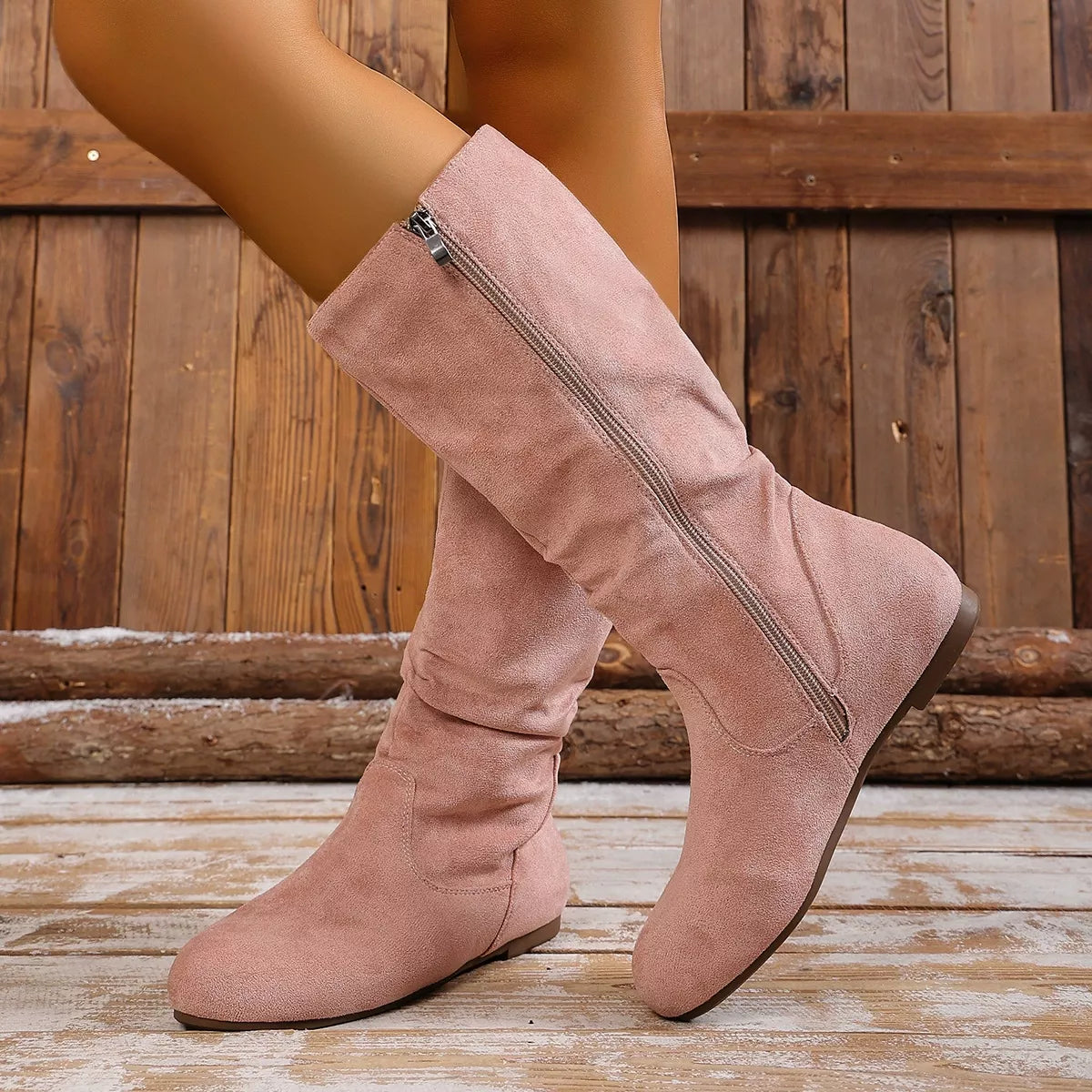 Round toe side zip boots front view