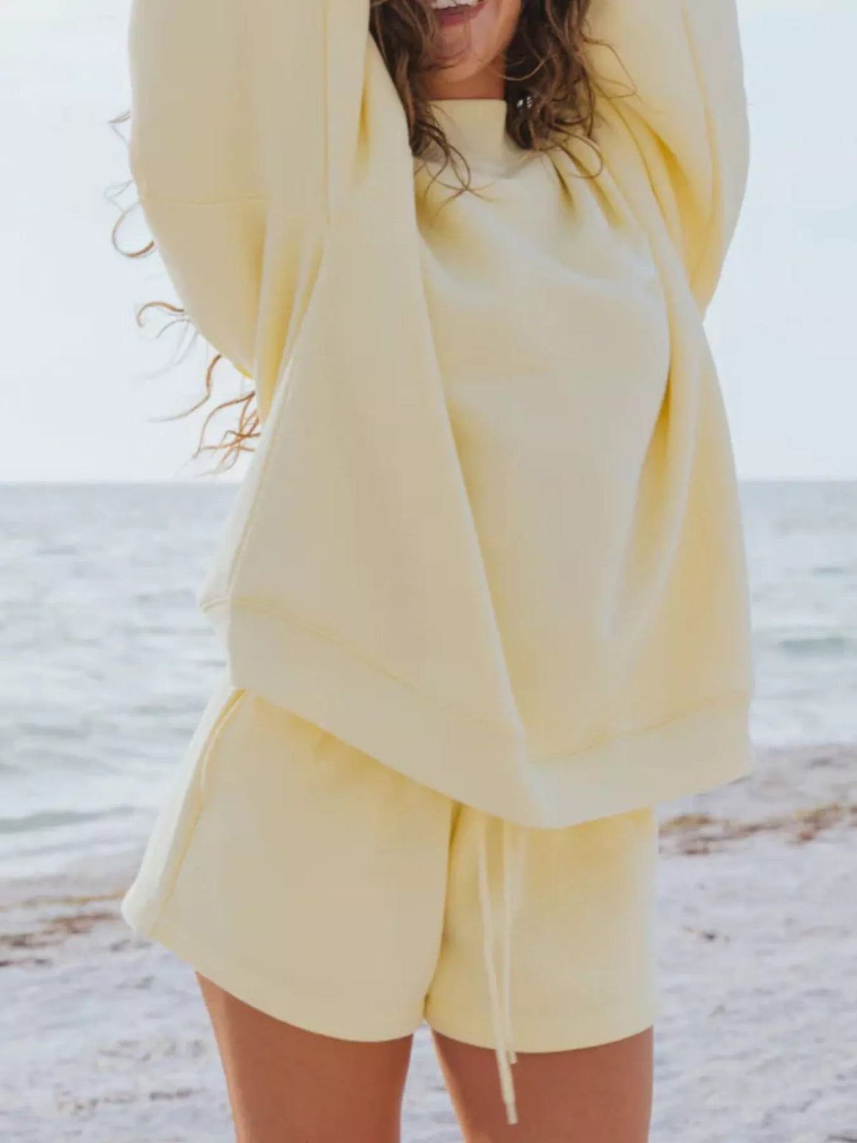 Relaxed Fit Round Neck Sweatshirt and Shorts Set, view 14