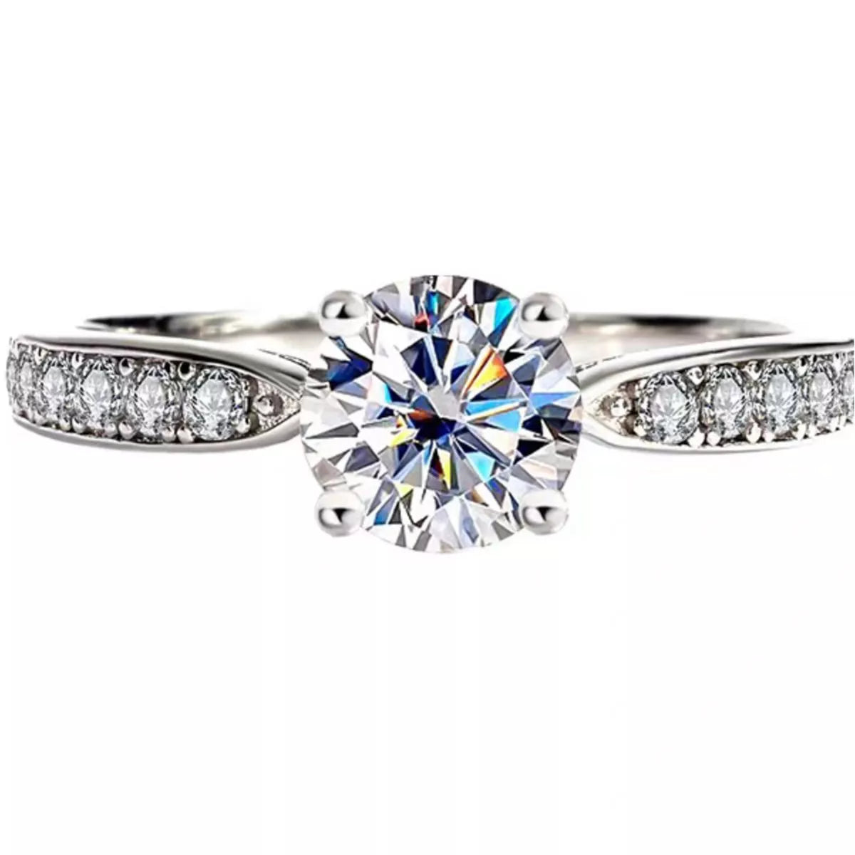 Moissanite ring presented in its matching box