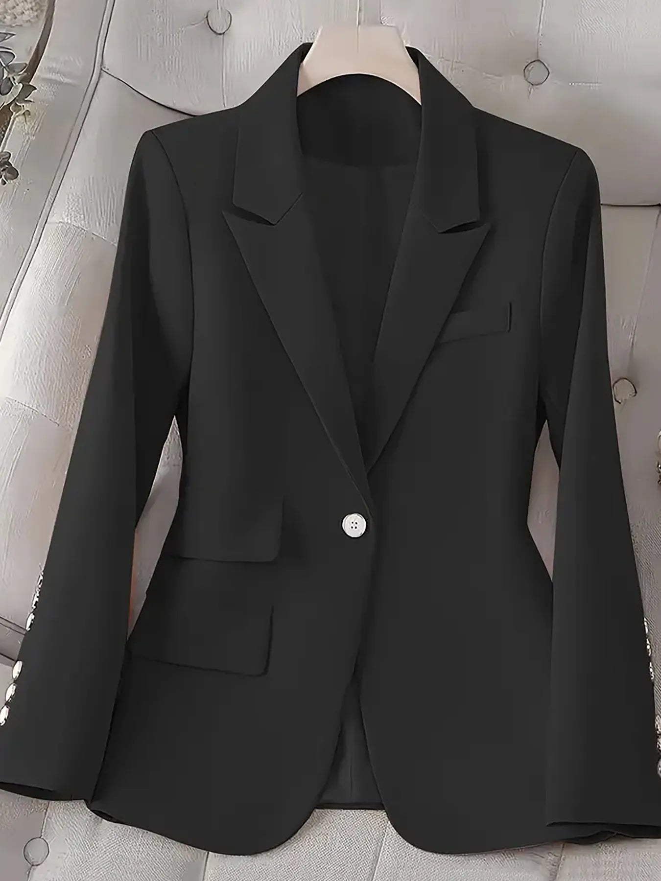 Single-Button Long Sleeve Blazer Black - Fashorio