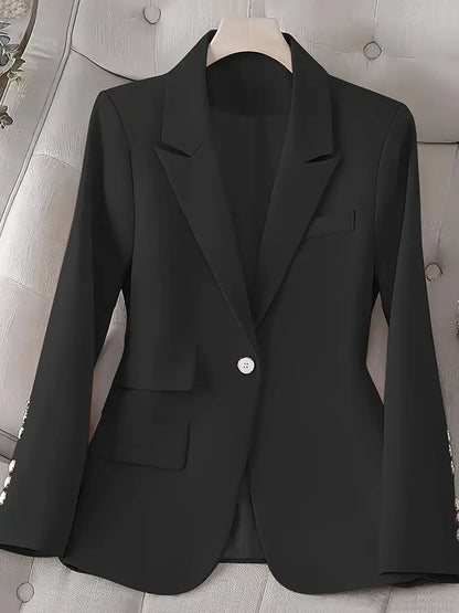 Single-Button Long Sleeve Blazer Black - Fashorio