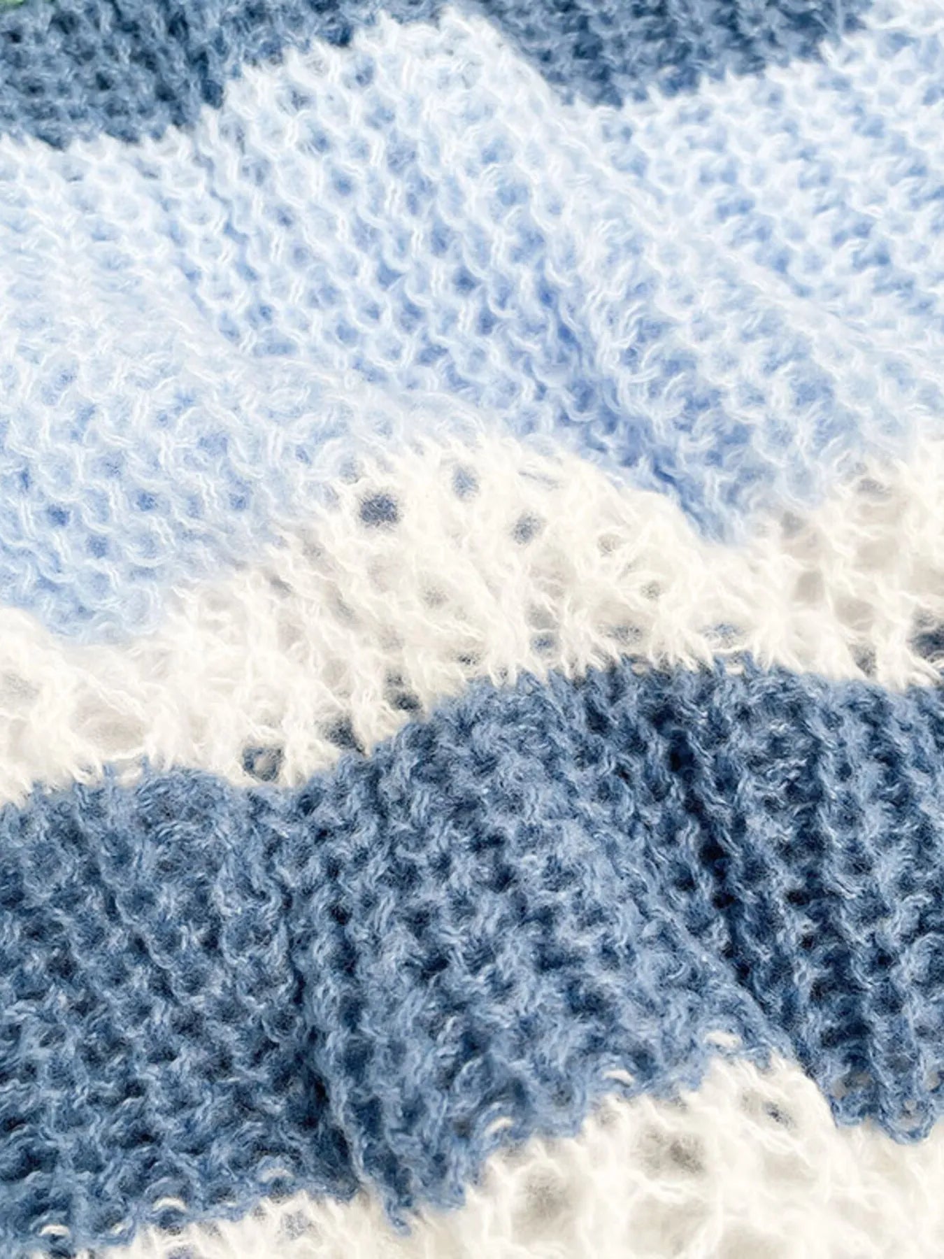 Openwork Striped Color Block Crop Sweater - Fashorio