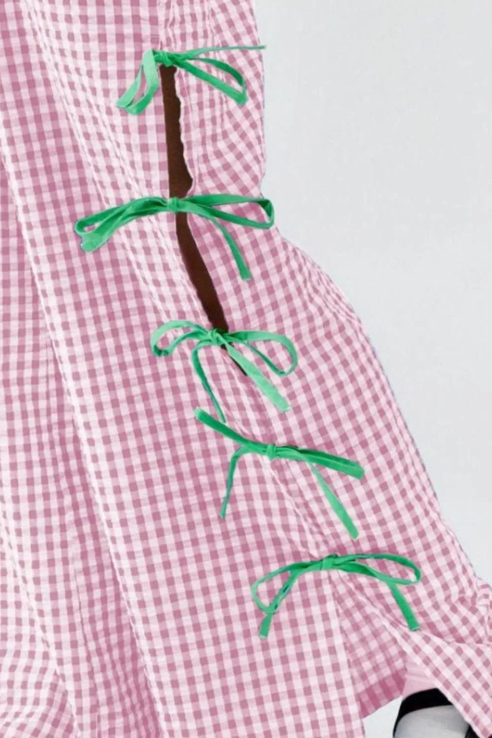 Side Tied Plaid Pants with Slit, view 12