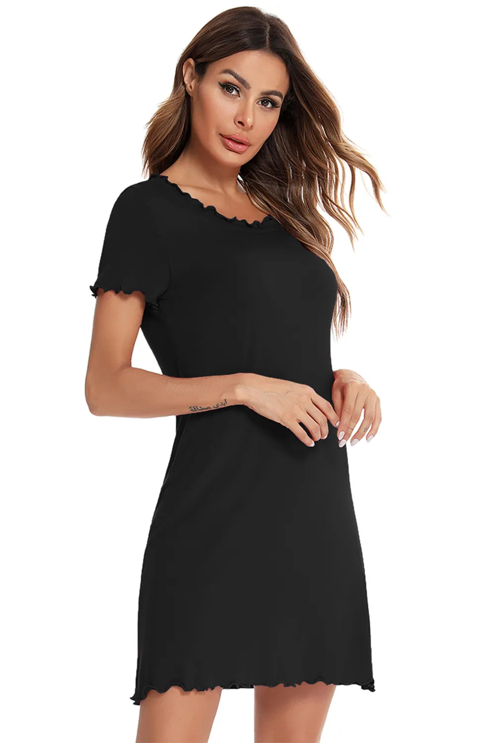 Round Neck Short Sleeve Lounge Dress - Fashorio