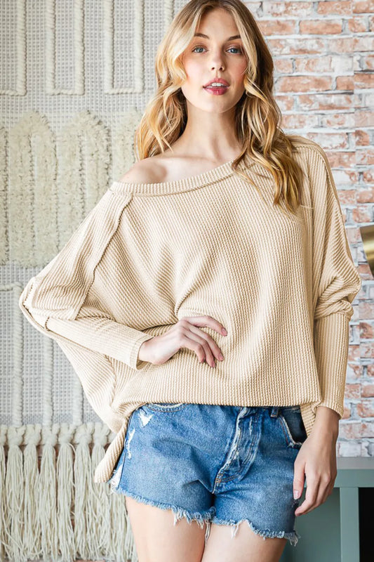 Reborn J Exposed Seam Lantern Sleeve Top CREAM - Fashorio