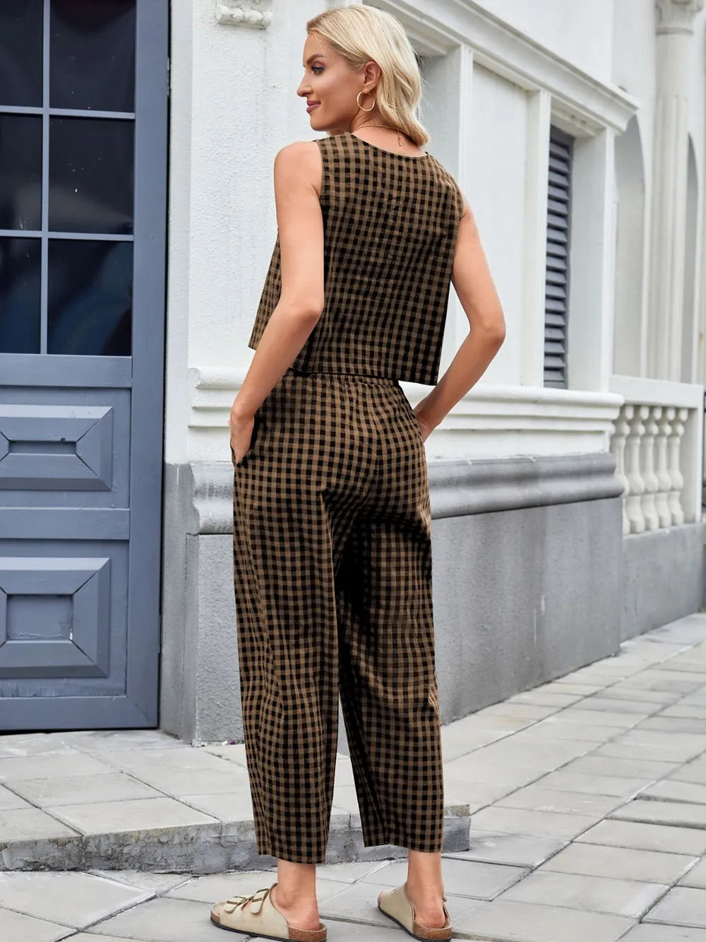Plaid Sleeveless Top and Pants Set view 19