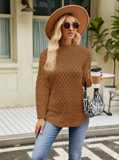 Mock Neck Slit Sweater Caramel - Fashorio