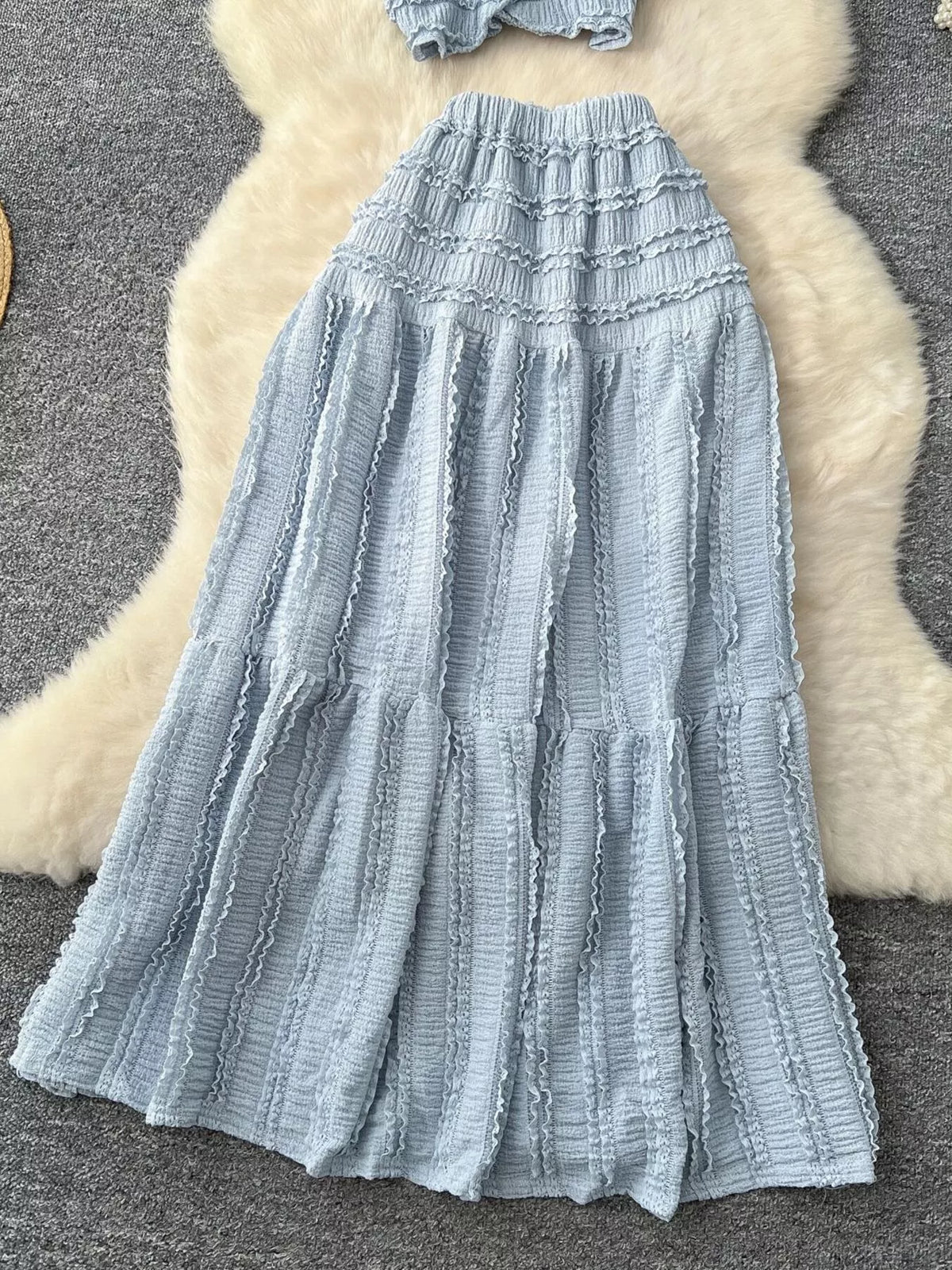 Textured Crop Top and Tiered Skirt Set, view 23