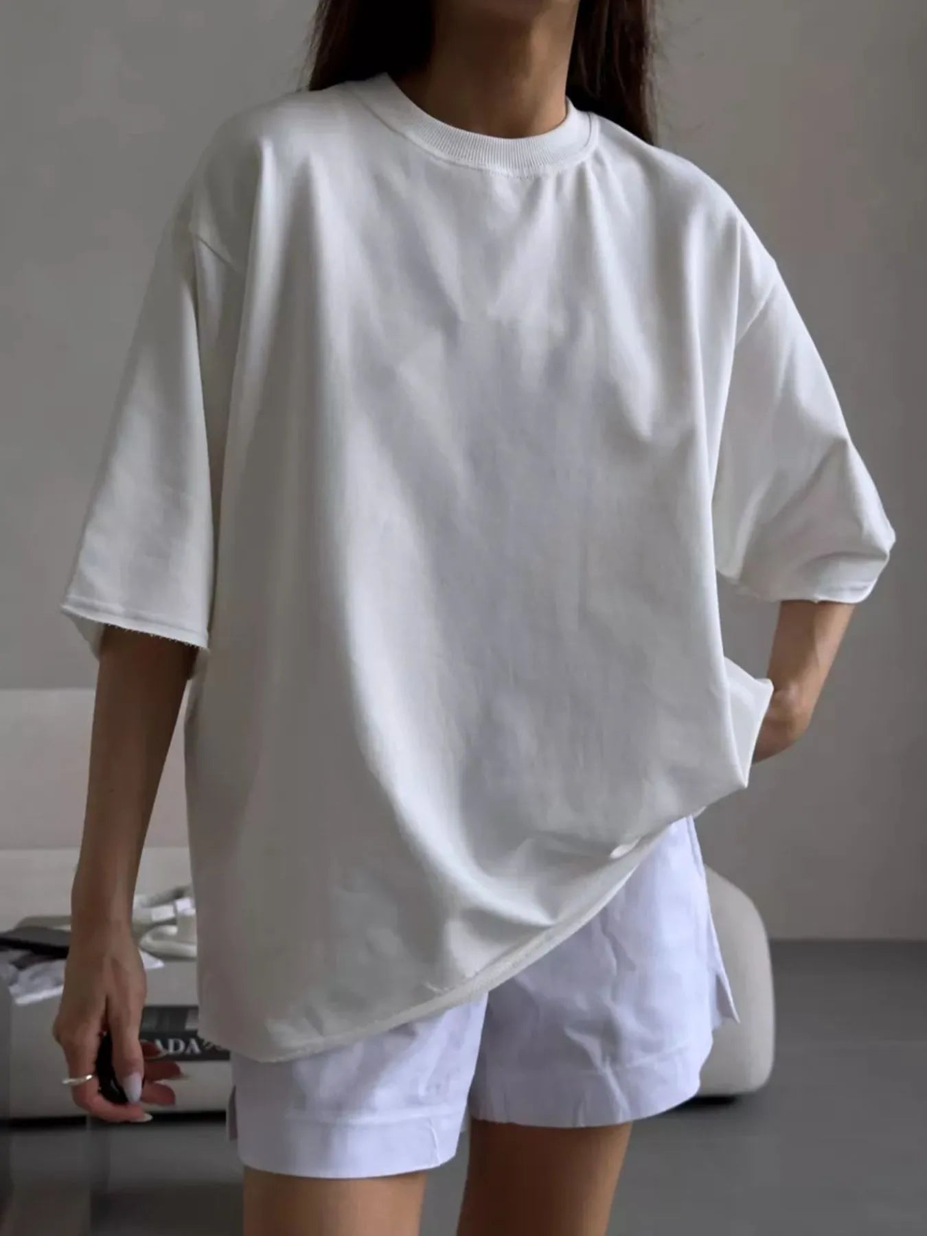 Round Neck Half Sleeve Oversized T-Shirt White - Fashorio
