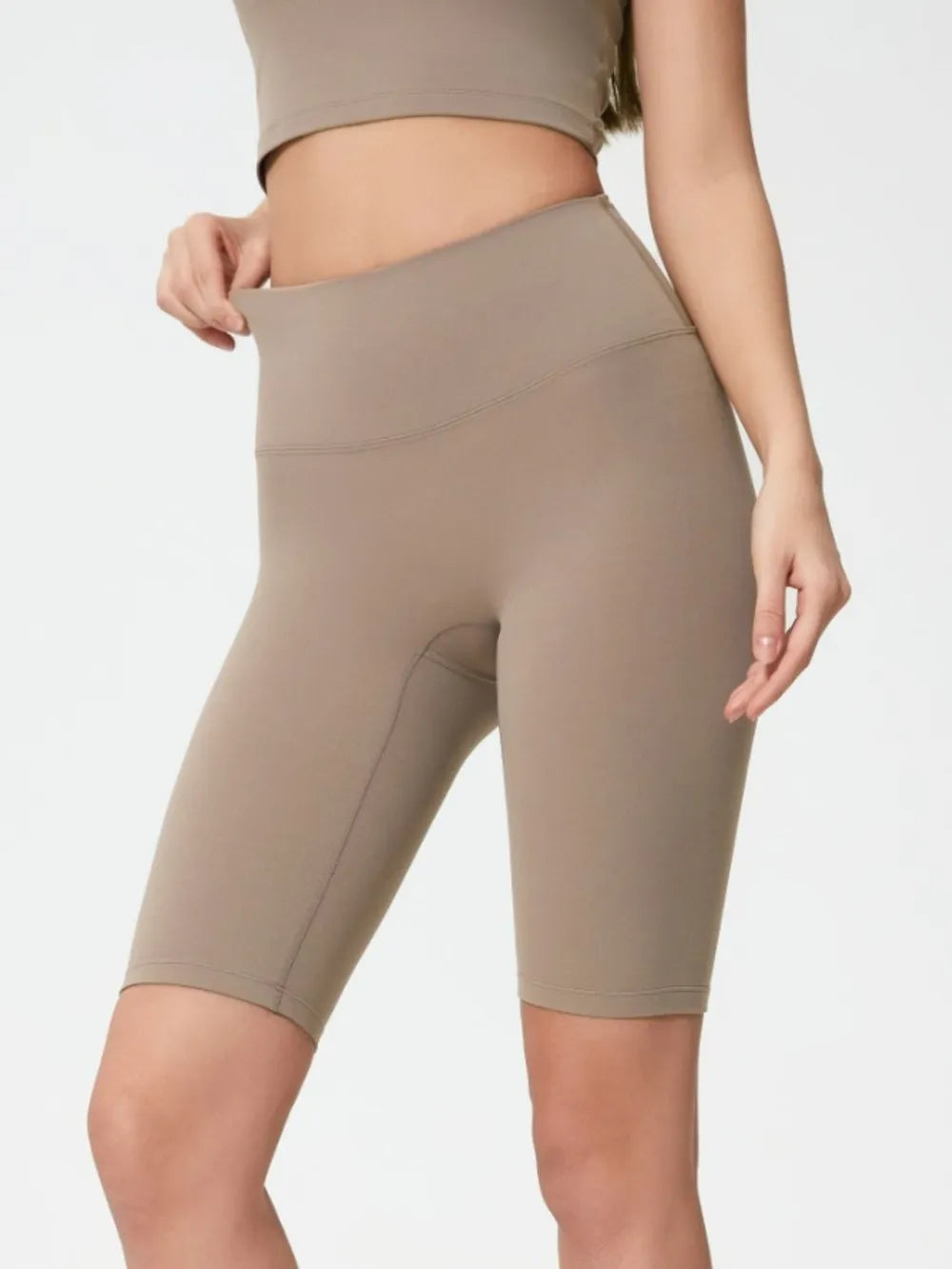 high rise wide waistband active shorts detail view 17