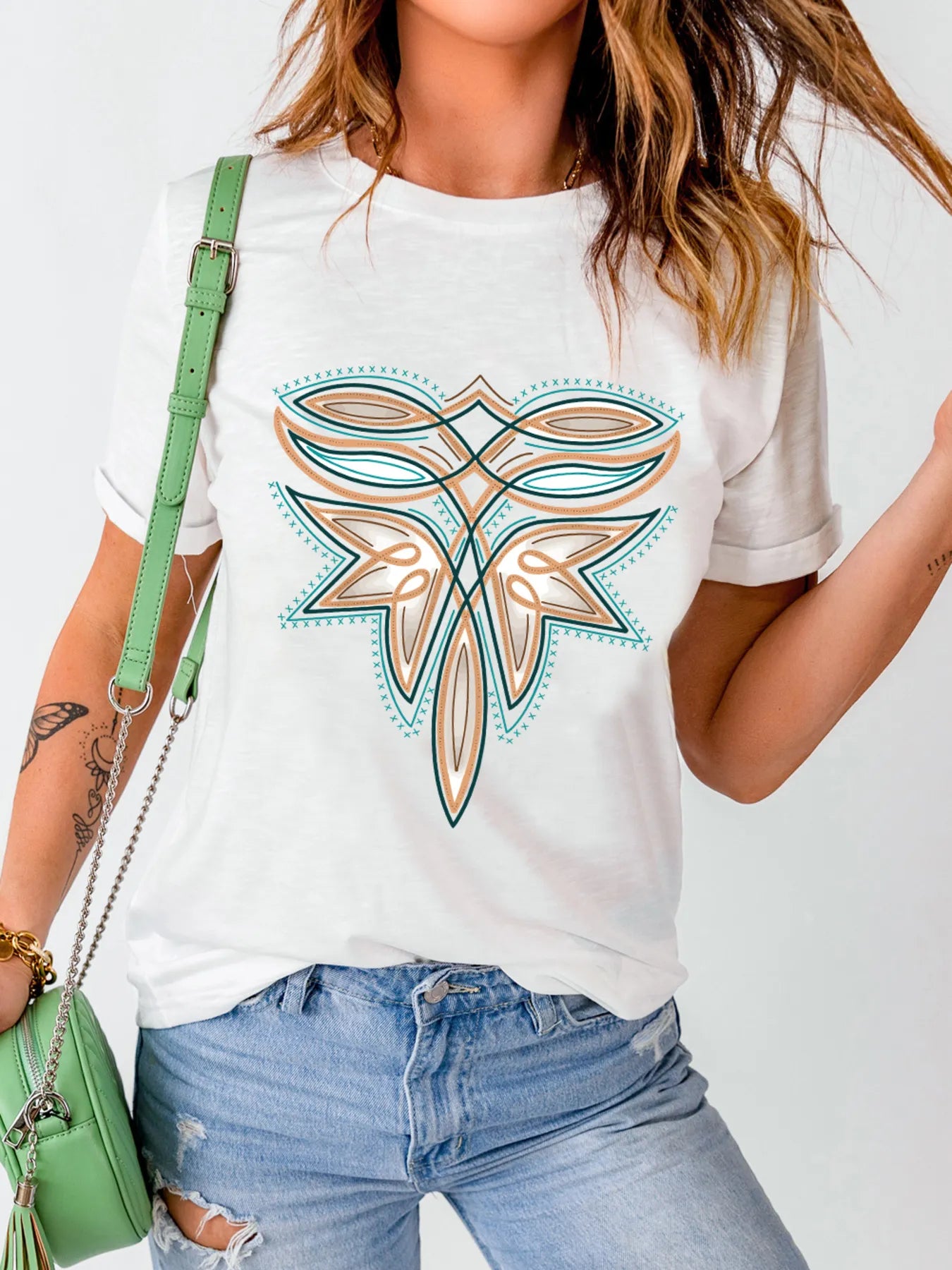 Graphic Round Neck Short Sleeve T-Shirt - Fashorio