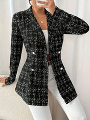 Double Take (Oh) Blazers Black / S Tweed Double-Breasted Blazer