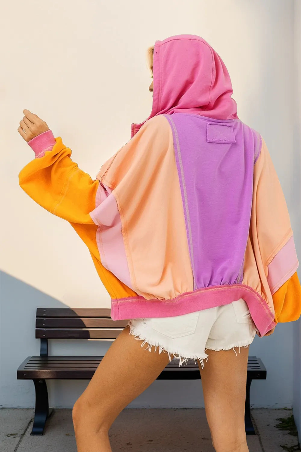 Double Take (Oh) Double Take Full Size Color Block Zip Up Hoodie