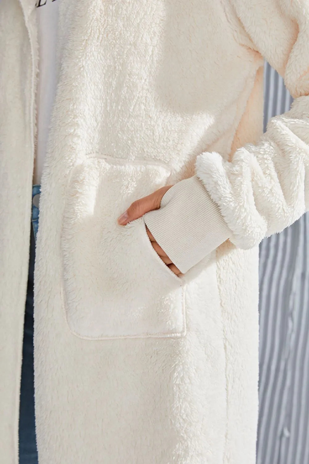 Double Take (Oh) Double Take Full Size Hooded Teddy Bear Jacket with Thumbholes