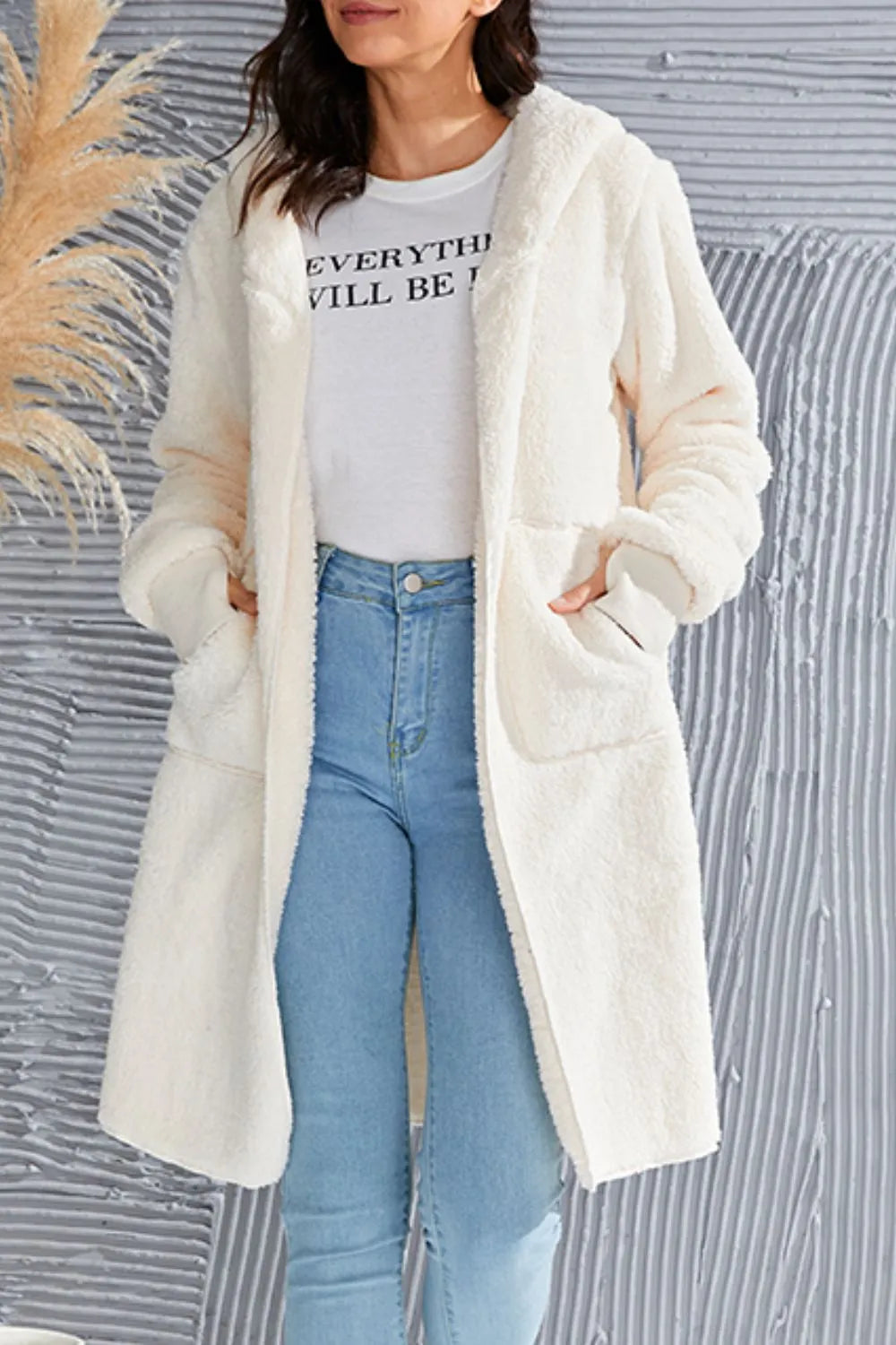 Double Take (Oh) Double Take Full Size Hooded Teddy Bear Jacket with Thumbholes