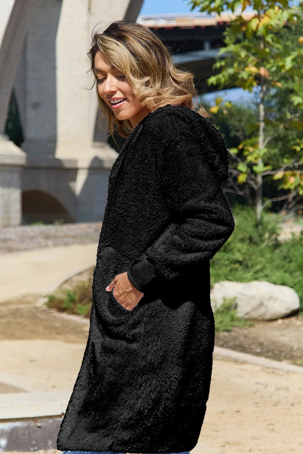 Double Take (Oh) Double Take Full Size Hooded Teddy Bear Jacket with Thumbholes