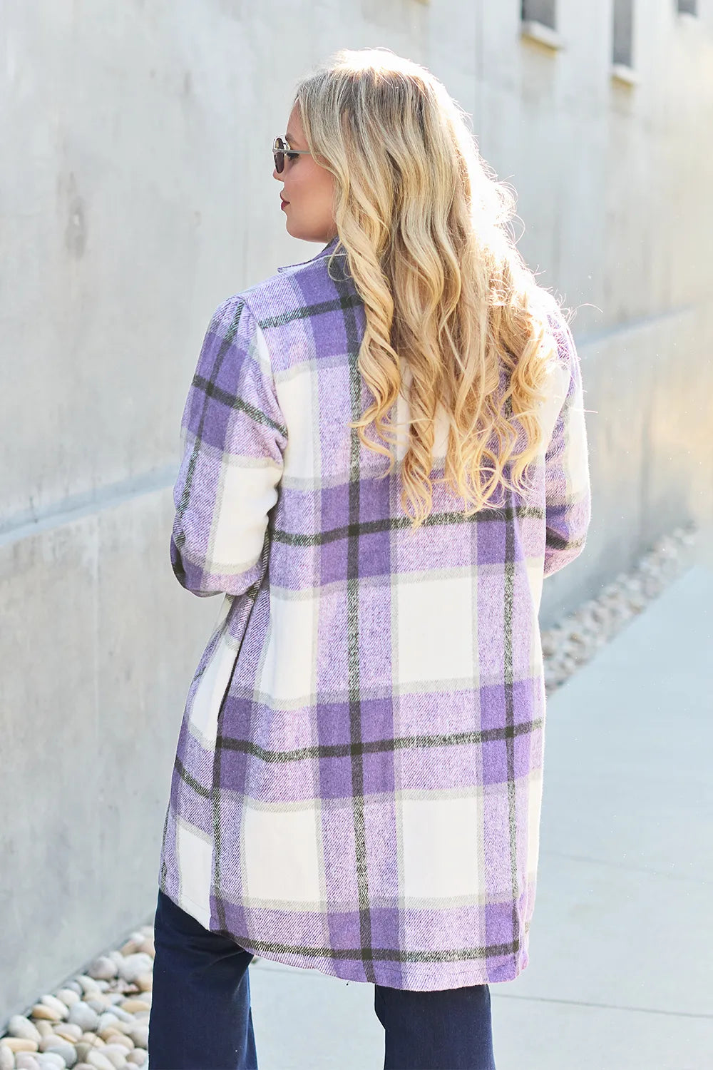 Double Take (Oh) Double Take Full Size Plaid Button Up Lapel Collar Coat