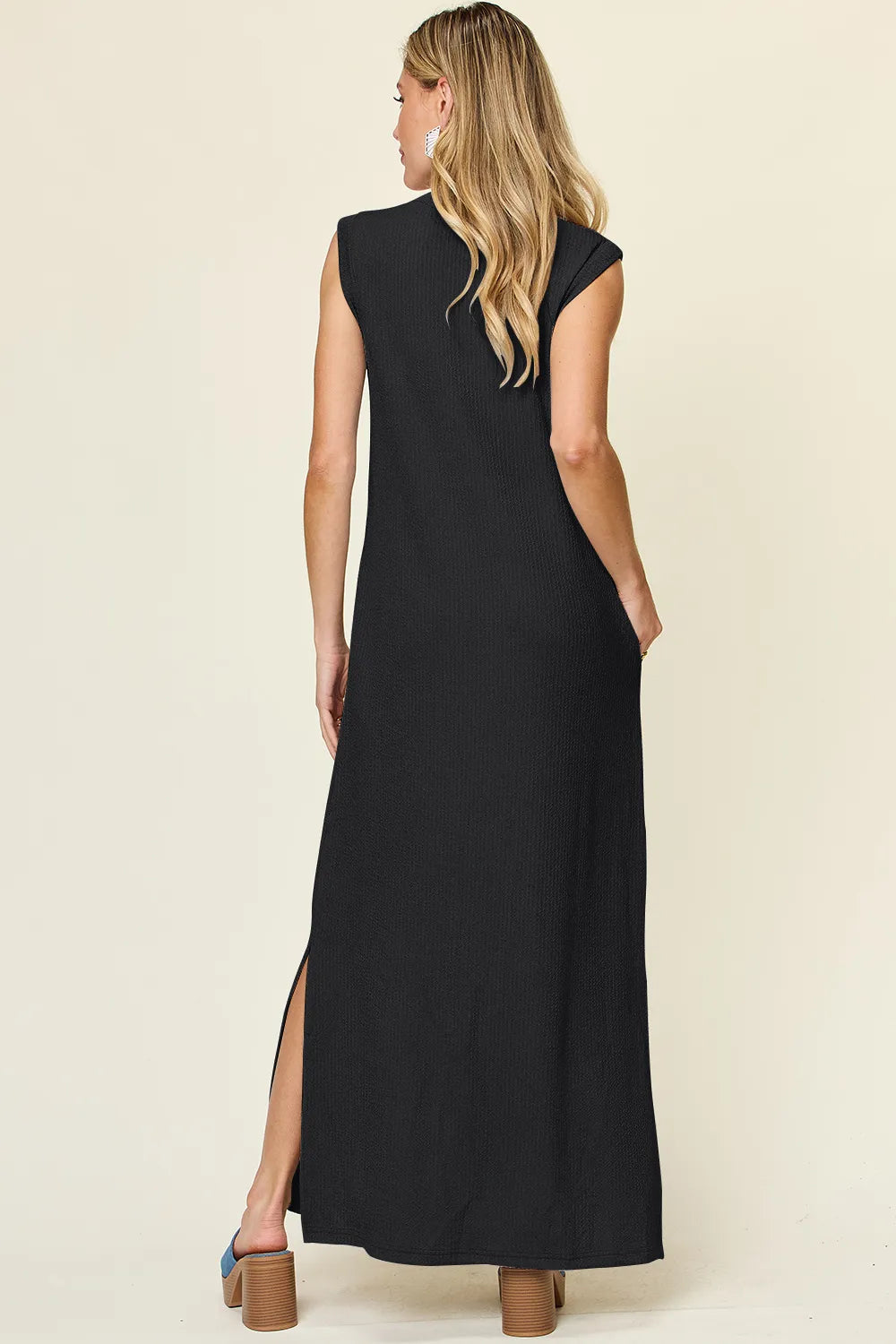 Double Take (Oh) Double Take Full Size Texture Mock Neck Sleeveless Maxi Dress