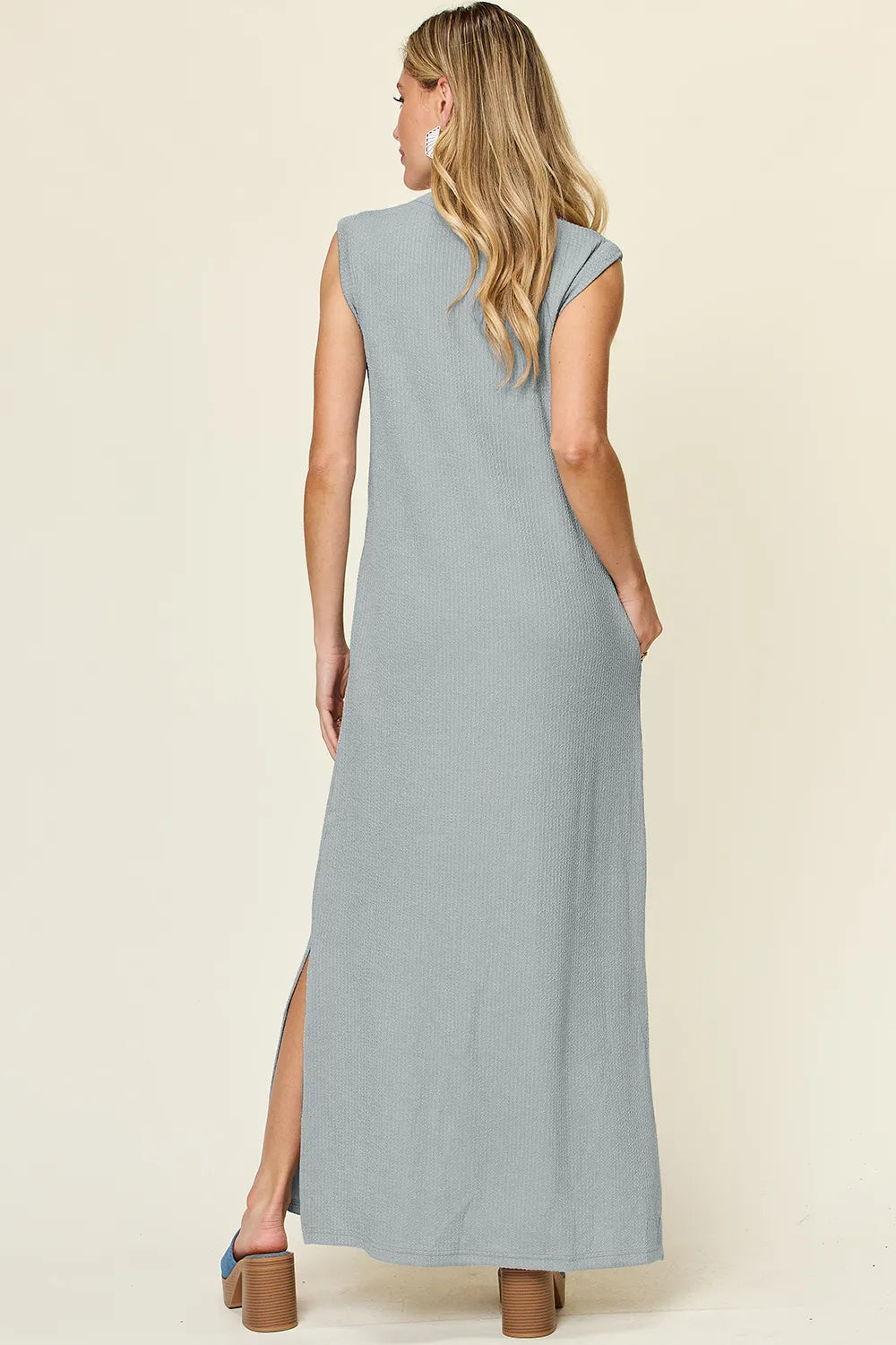 Double Take (Oh) Double Take Full Size Texture Mock Neck Sleeveless Maxi Dress