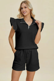 Double Take (Oh) Dresses Black / S Double Take Full Size Texture Flounce Sleeve Top and Shorts Set