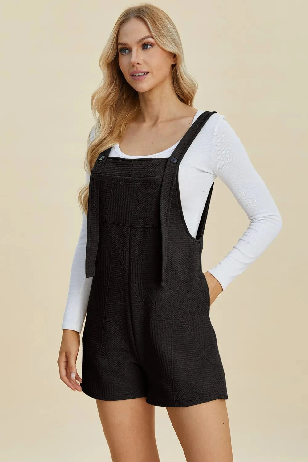 Double Take (Oh) Dresses Black / S Double Take Full Size Texture Sleeveless Romper