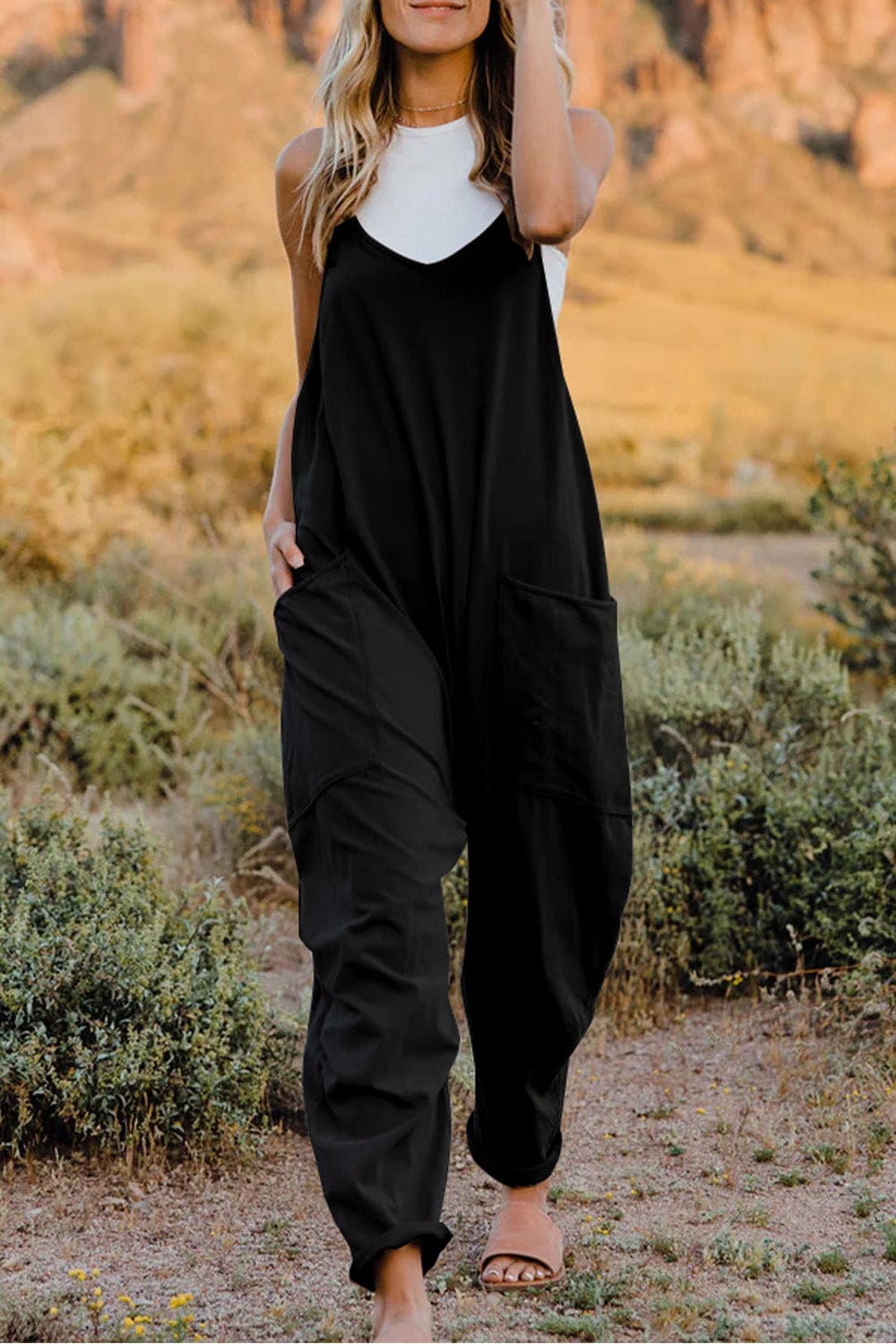 Double Take (Oh) Dresses Black / S Double Take Full Size V-Neck Sleeveless Jumpsuit with Pockets