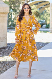 Double Take (Oh) dresses Caramel / S Double Take Full Size Floral Tie Back Flounce Sleeve Dress