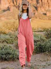 Double Take (Oh) Dresses Coral / S Double Take Full Size Sleeveless V-Neck Pocketed Jumpsuit