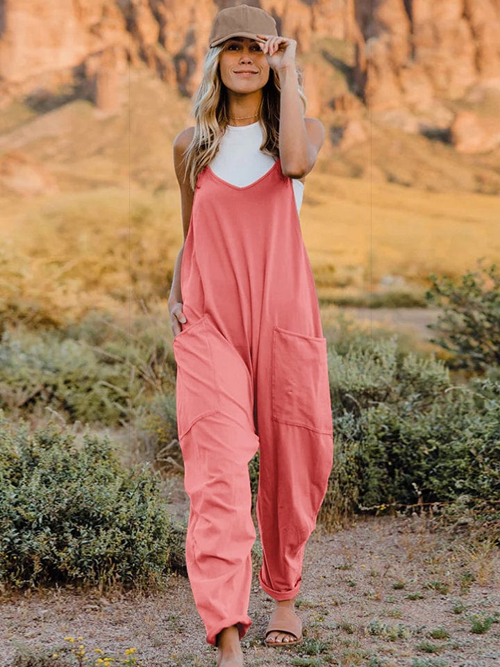 Double Take (Oh) Dresses Coral / S Double Take Full Size Sleeveless V-Neck Pocketed Jumpsuit