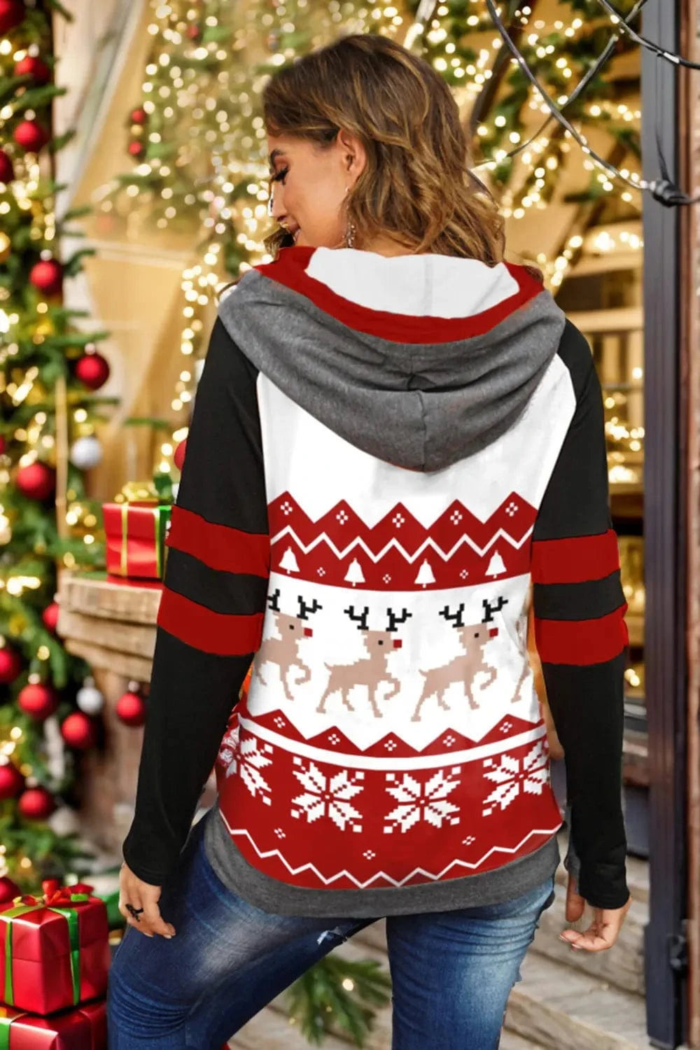 Double Take (Oh) Dresses Double Take Full Size Christmas Drawstring Long Sleeve Hoodie