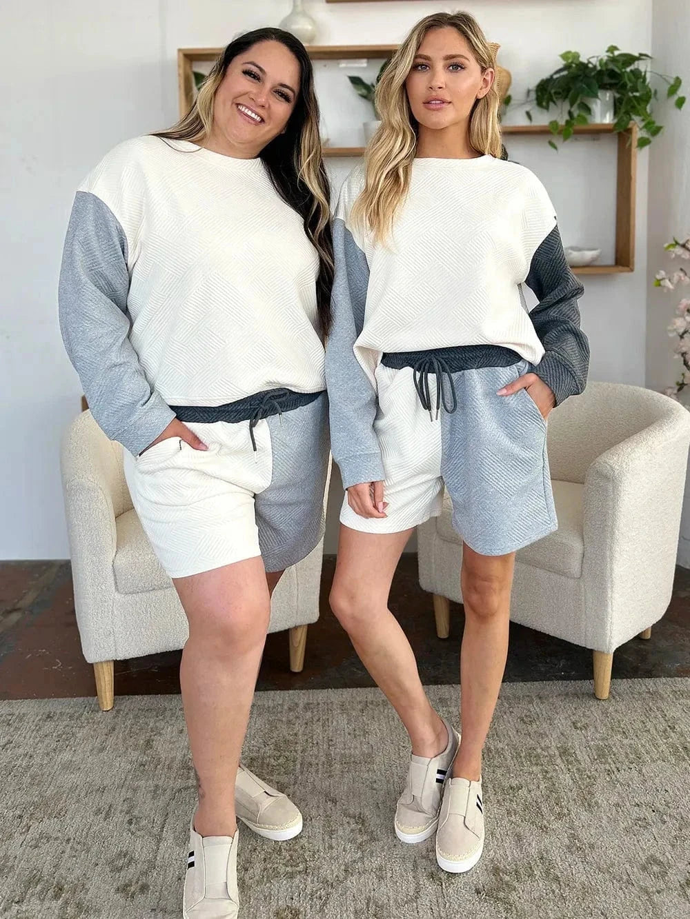 Double Take (Oh) Dresses Double Take Full Size Contrast Drop Shoulder Top and Shorts Set