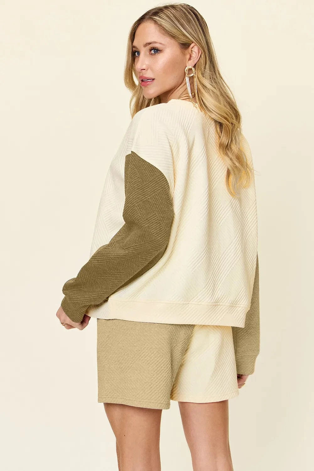 Double Take (Oh) Dresses Double Take Full Size Contrast Drop Shoulder Top and Shorts Set