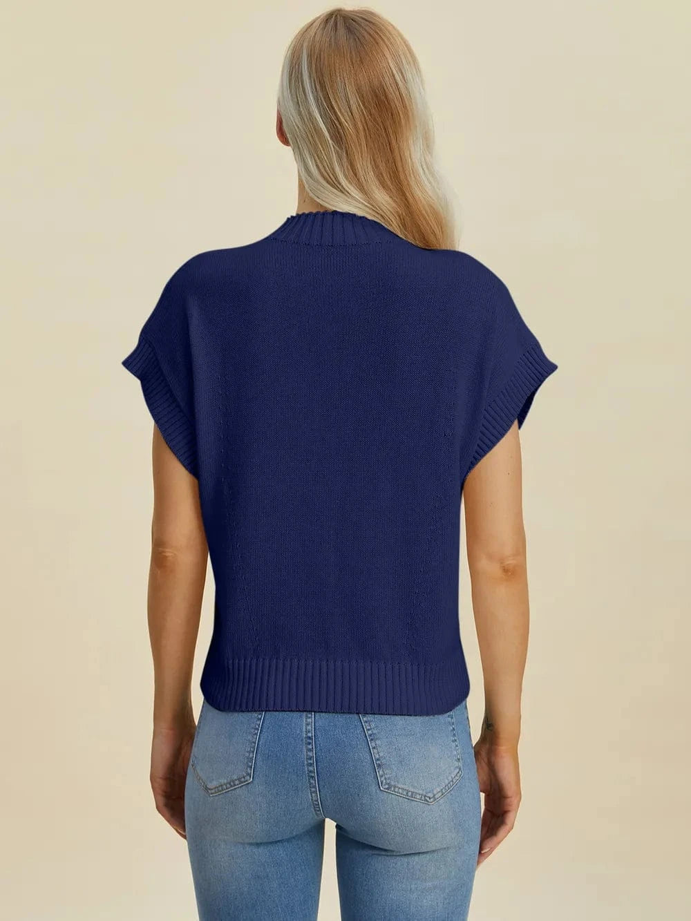 Double Take (Oh) Dresses Double Take Full Size Mock Neck Short Sleeve Sweater